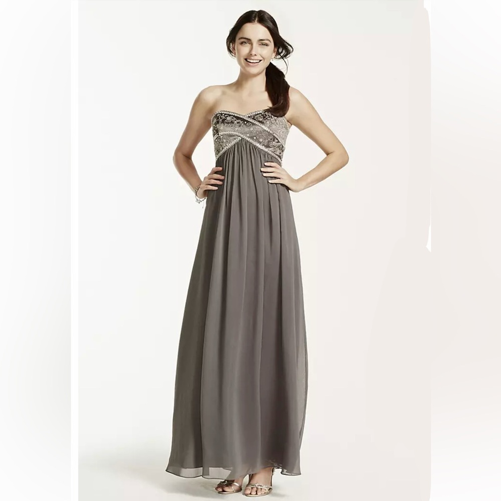 David’s Bridal Beaded Chiffon Strapless Gown - Size 14